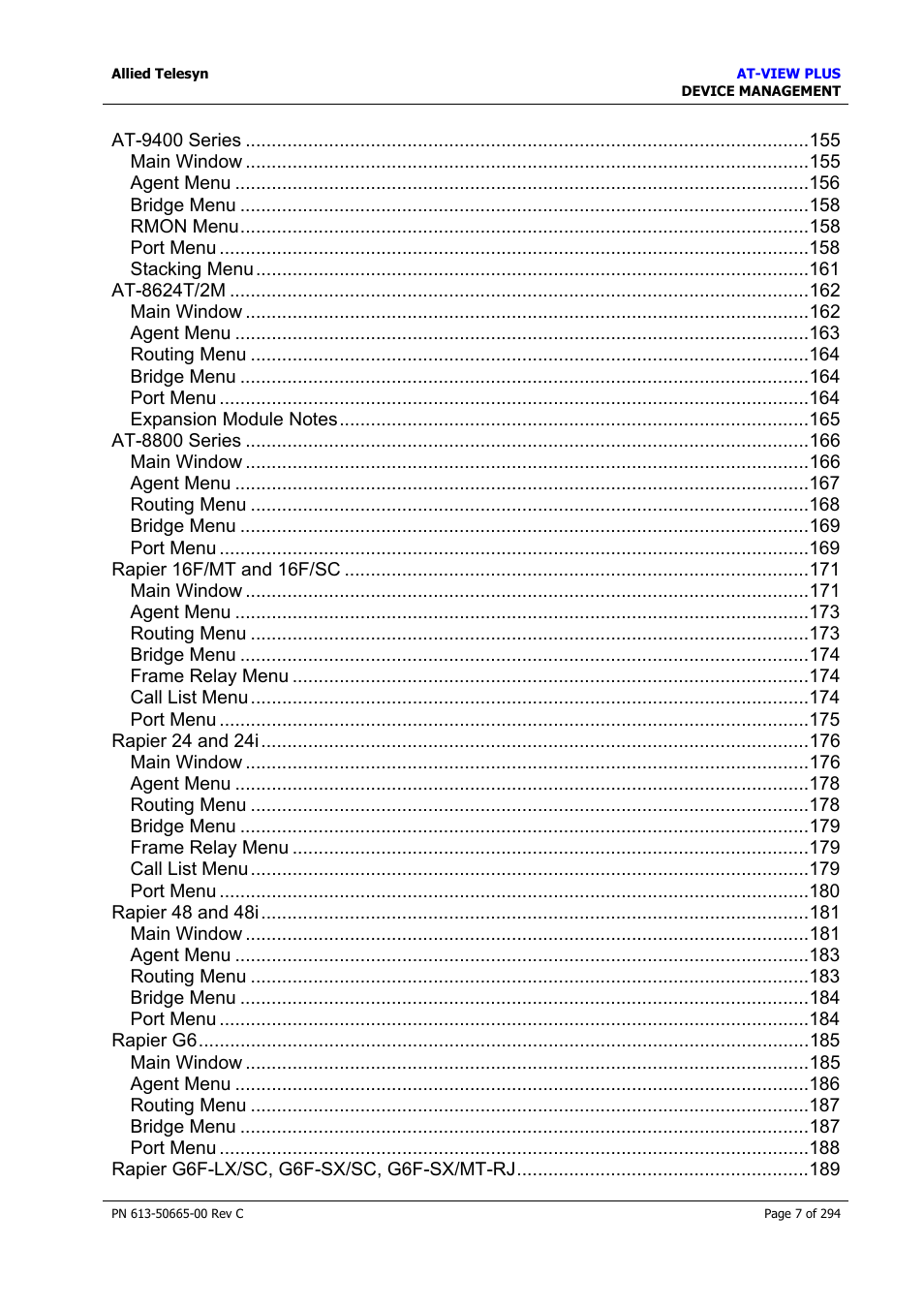 Allied Telesis AT-VIEW PLUS 3.2 DEVICE MANAGEMENT User Manual | Page 7 / 294