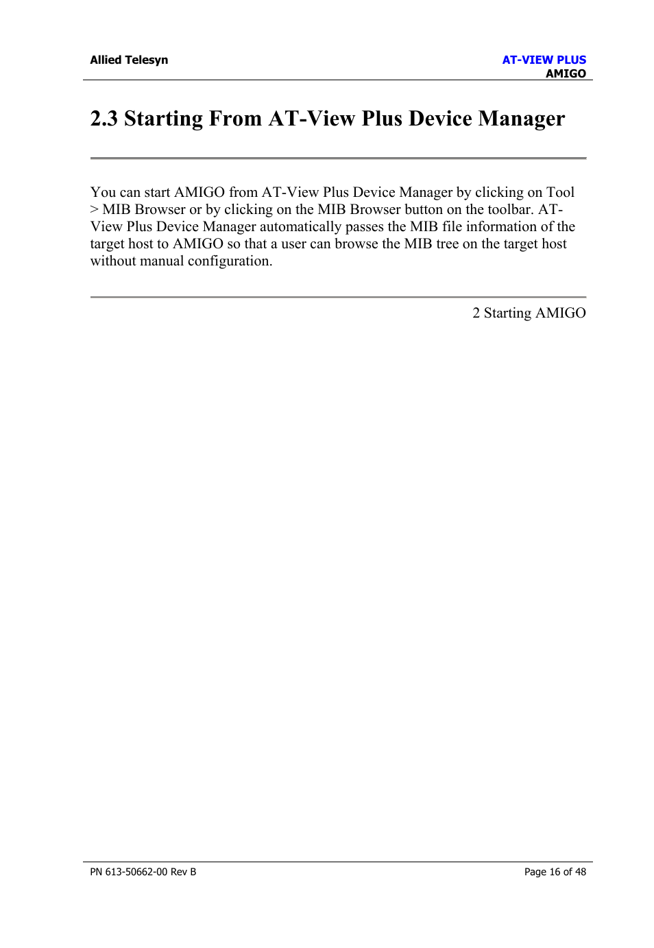 3 starting from at-view plus device manager, Starting from at-view plus device manager | Allied Telesis AT-VIEW PLUS 3.2 AMIGO User Manual | Page 16 / 48