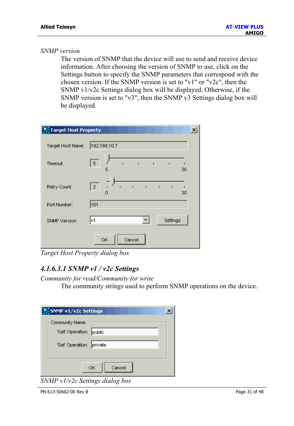 1 snmp v1 / v2c settings | Allied Telesis AT-VIEW PLUS 3.2 AMIGO User Manual | Page 31 / 48