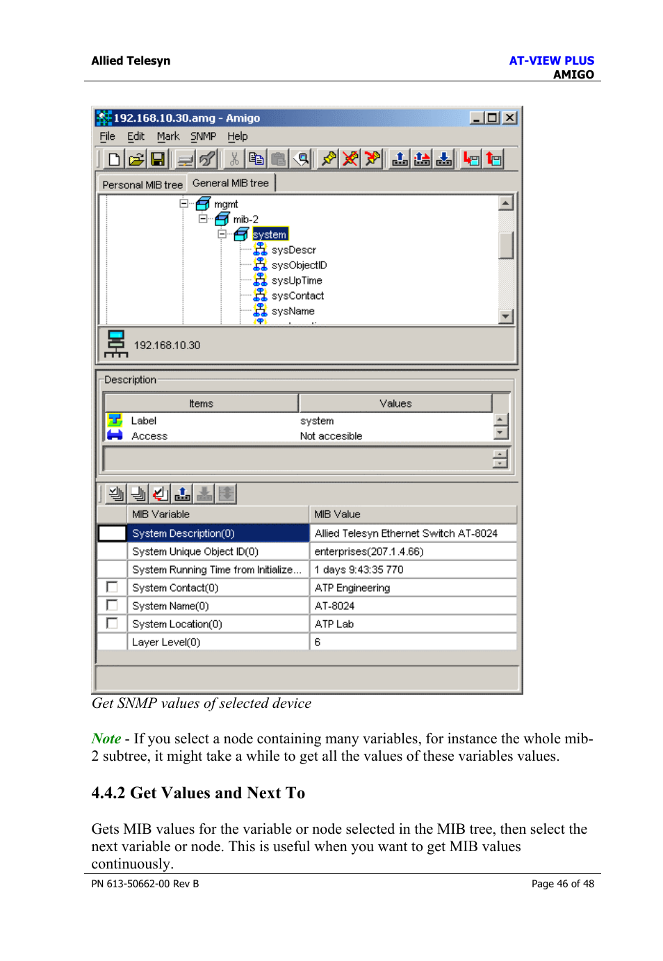 2 get values and next to, Get values and next to | Allied Telesis AT-VIEW PLUS 3.2 AMIGO User Manual | Page 46 / 48