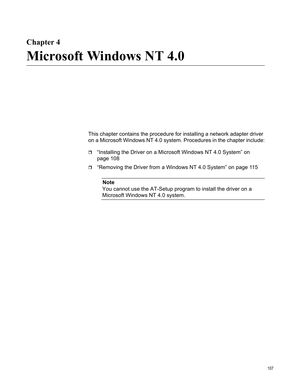 Chapter 4, Microsoft windows nt 4.0, R 4: microsoft windows nt 4.0 | Allied Telesis AT-2746FX User Manual | Page 107 / 238