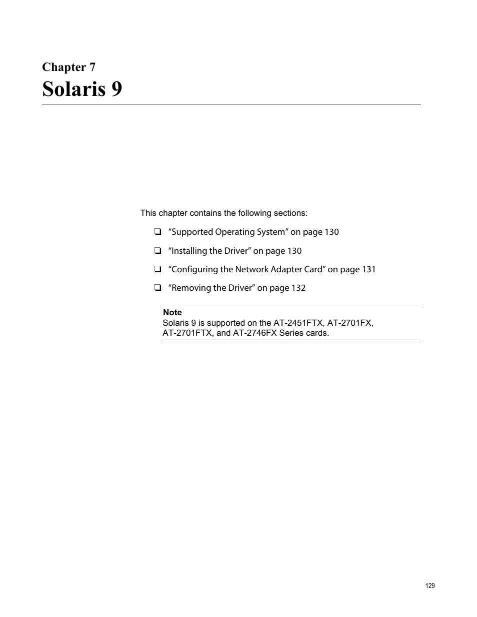 Chapter 7, Solaris 9, R 7: solaris 9 | Allied Telesis AT-2746FX User Manual | Page 129 / 238