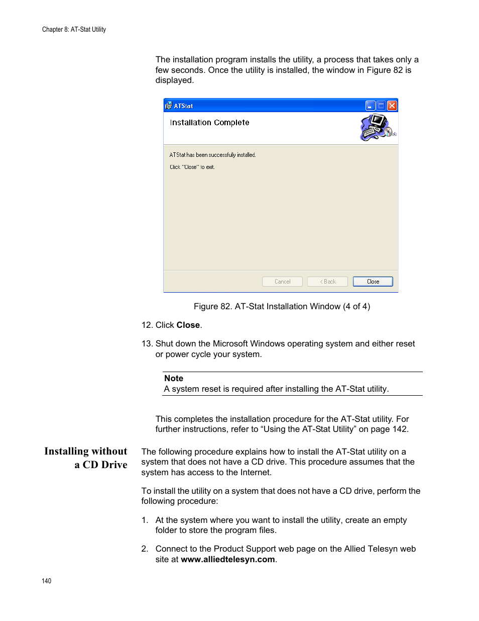 Installing without a cd drive | Allied Telesis AT-2746FX User Manual | Page 140 / 238