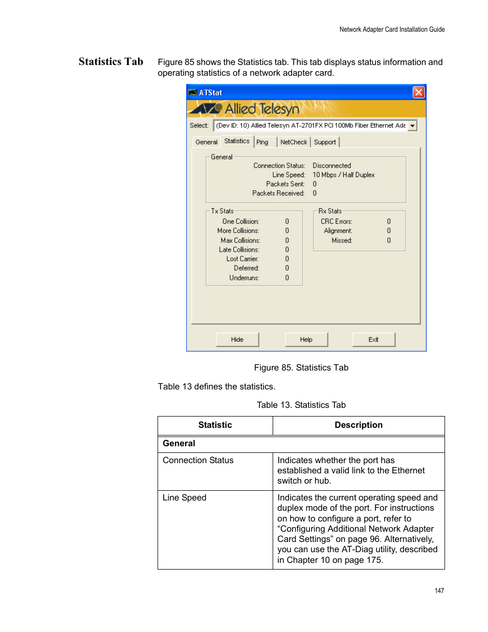 Statistics tab | Allied Telesis AT-2746FX User Manual | Page 147 / 238