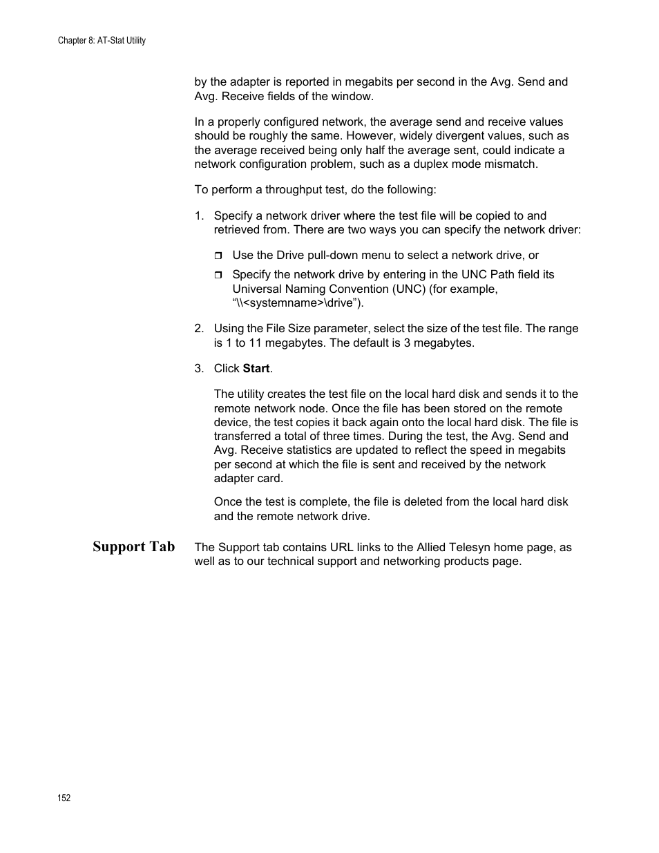 Support tab | Allied Telesis AT-2746FX User Manual | Page 152 / 238