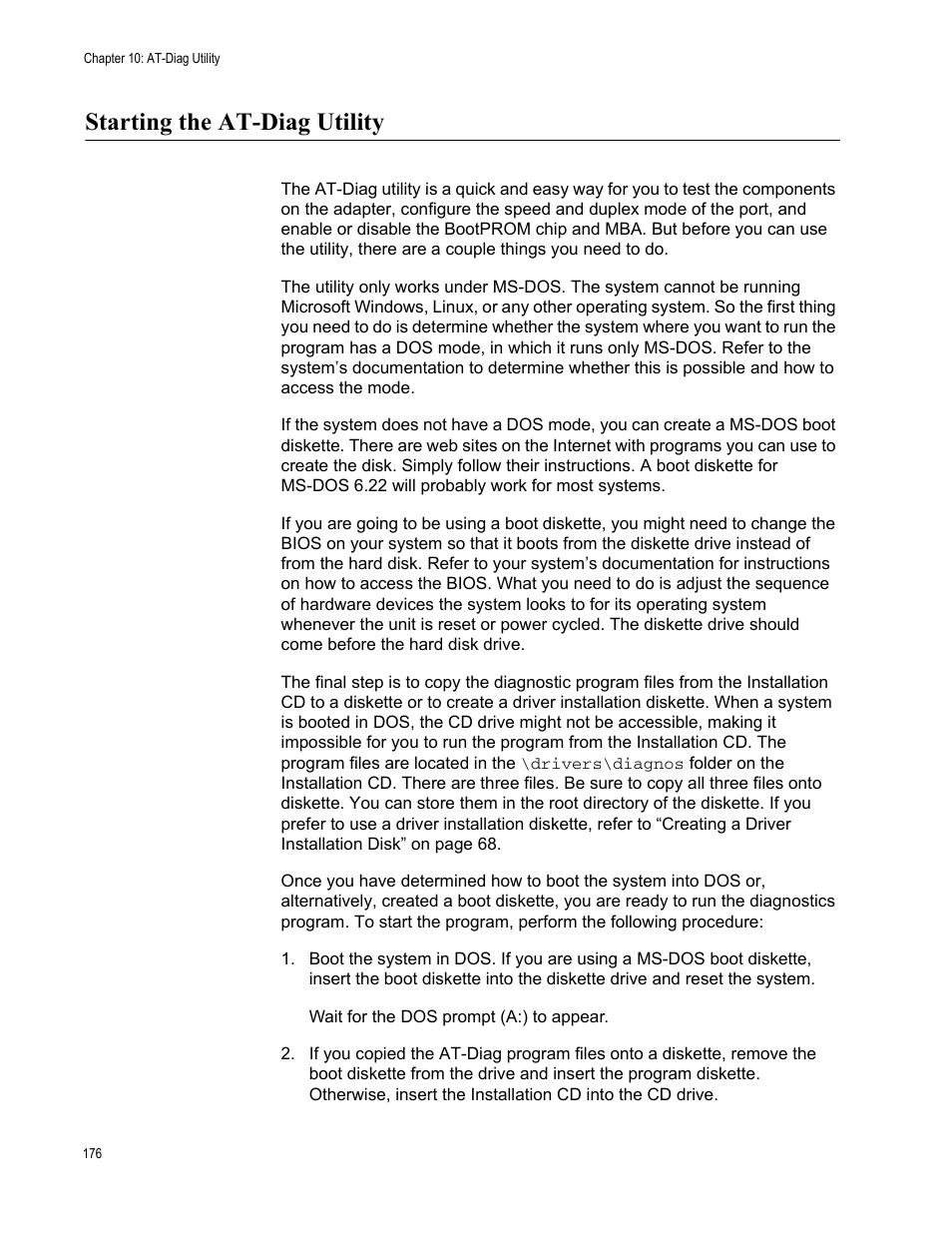 Starting the at-diag utility | Allied Telesis AT-2746FX User Manual | Page 176 / 238
