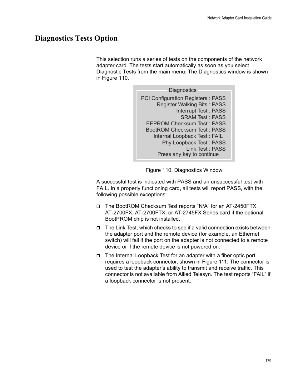 Diagnostics tests option | Allied Telesis AT-2746FX User Manual | Page 179 / 238