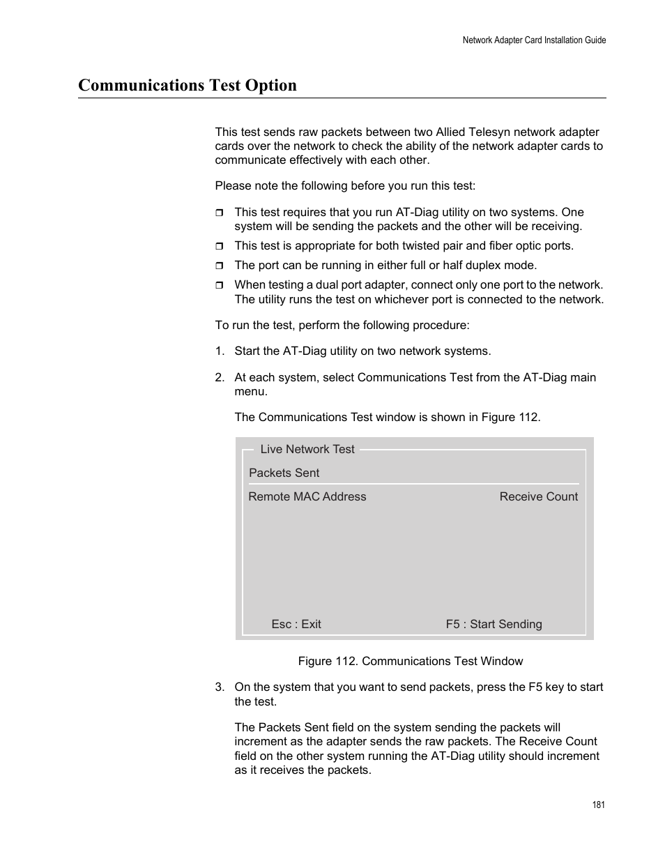 Communications test option | Allied Telesis AT-2746FX User Manual | Page 181 / 238