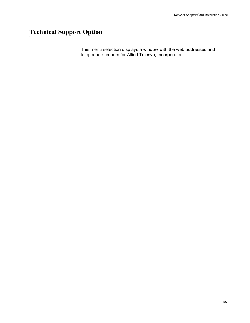 Technical support option | Allied Telesis AT-2746FX User Manual | Page 187 / 238