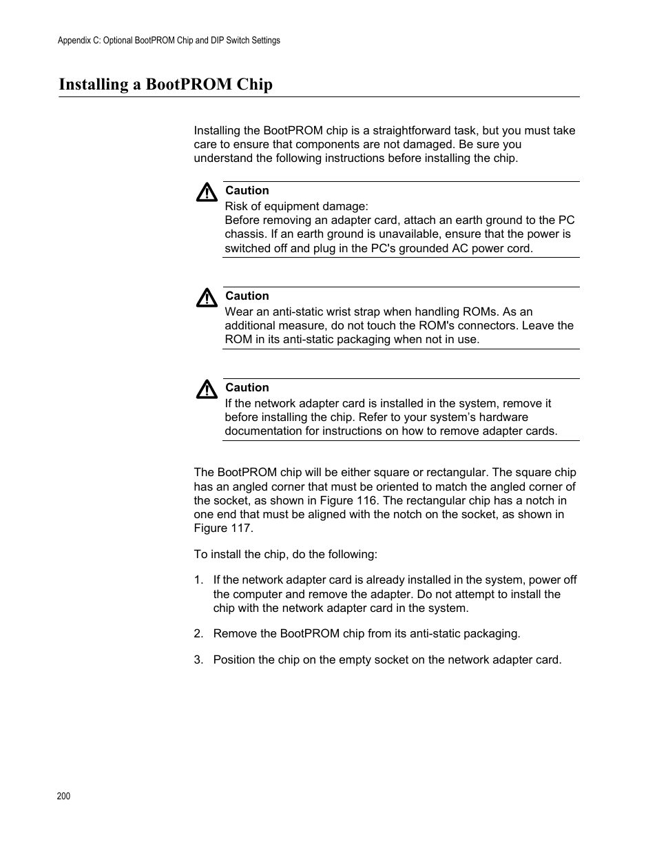 Installing a bootprom chip | Allied Telesis AT-2746FX User Manual | Page 200 / 238