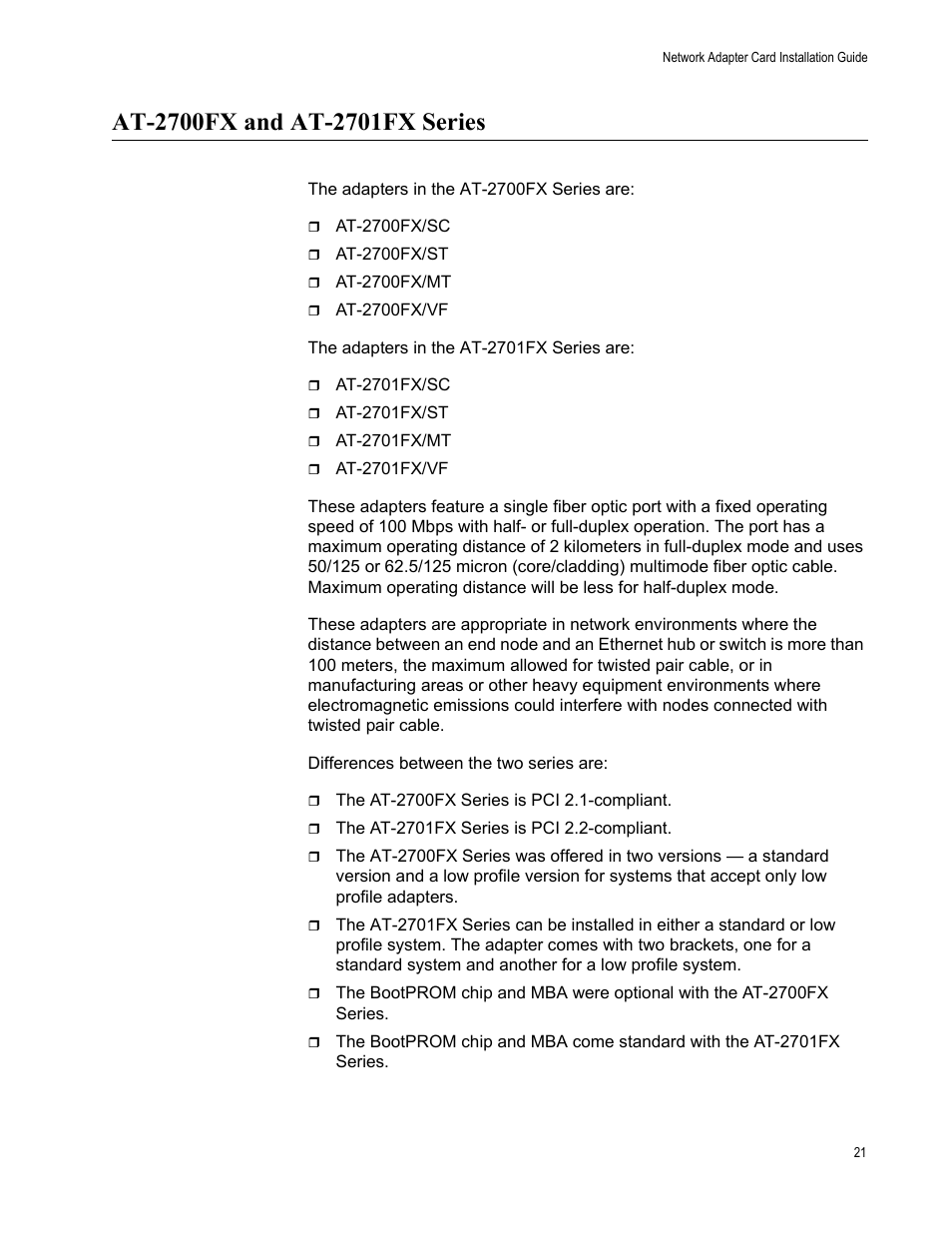 At-2700fx and at-2701fx series | Allied Telesis AT-2746FX User Manual | Page 21 / 238