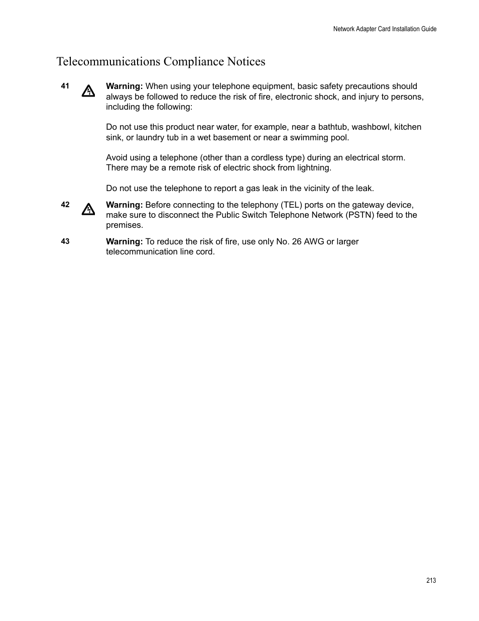 Telecommunications compliance notices | Allied Telesis AT-2746FX User Manual | Page 213 / 238