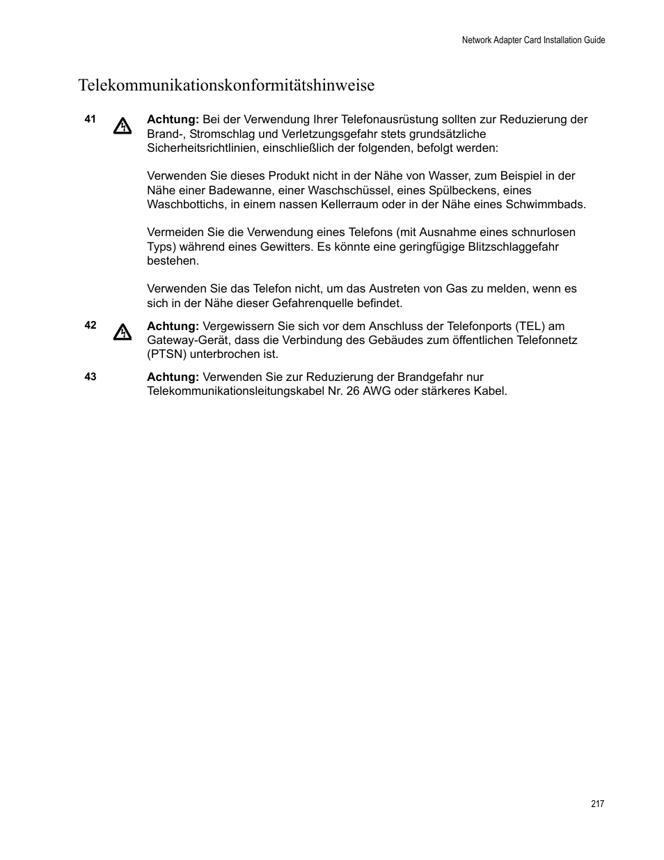 Telekommunikationskonformitätshinweise | Allied Telesis AT-2746FX User Manual | Page 217 / 238