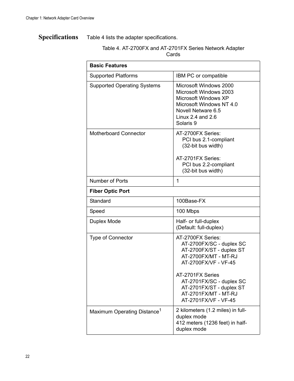 Specifications | Allied Telesis AT-2746FX User Manual | Page 22 / 238