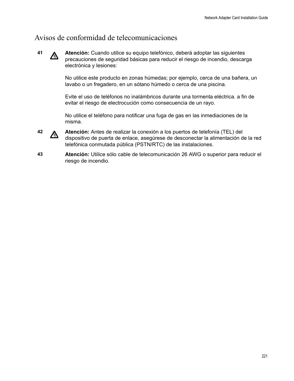 Avisos de conformidad de telecomunicaciones | Allied Telesis AT-2746FX User Manual | Page 221 / 238