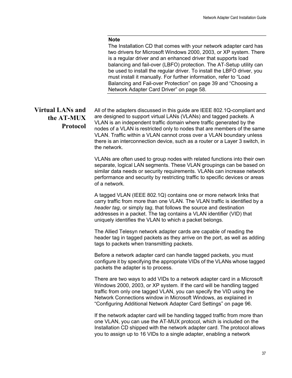 Virtual lans and the at-mux protocol | Allied Telesis AT-2746FX User Manual | Page 37 / 238