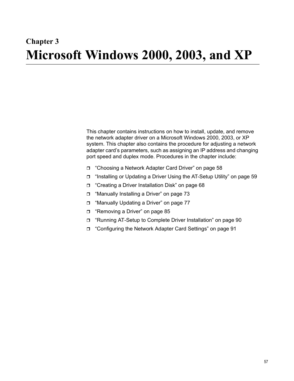 Chapter 3, Microsoft windows 2000, 2003, and xp | Allied Telesis AT-2746FX User Manual | Page 57 / 238