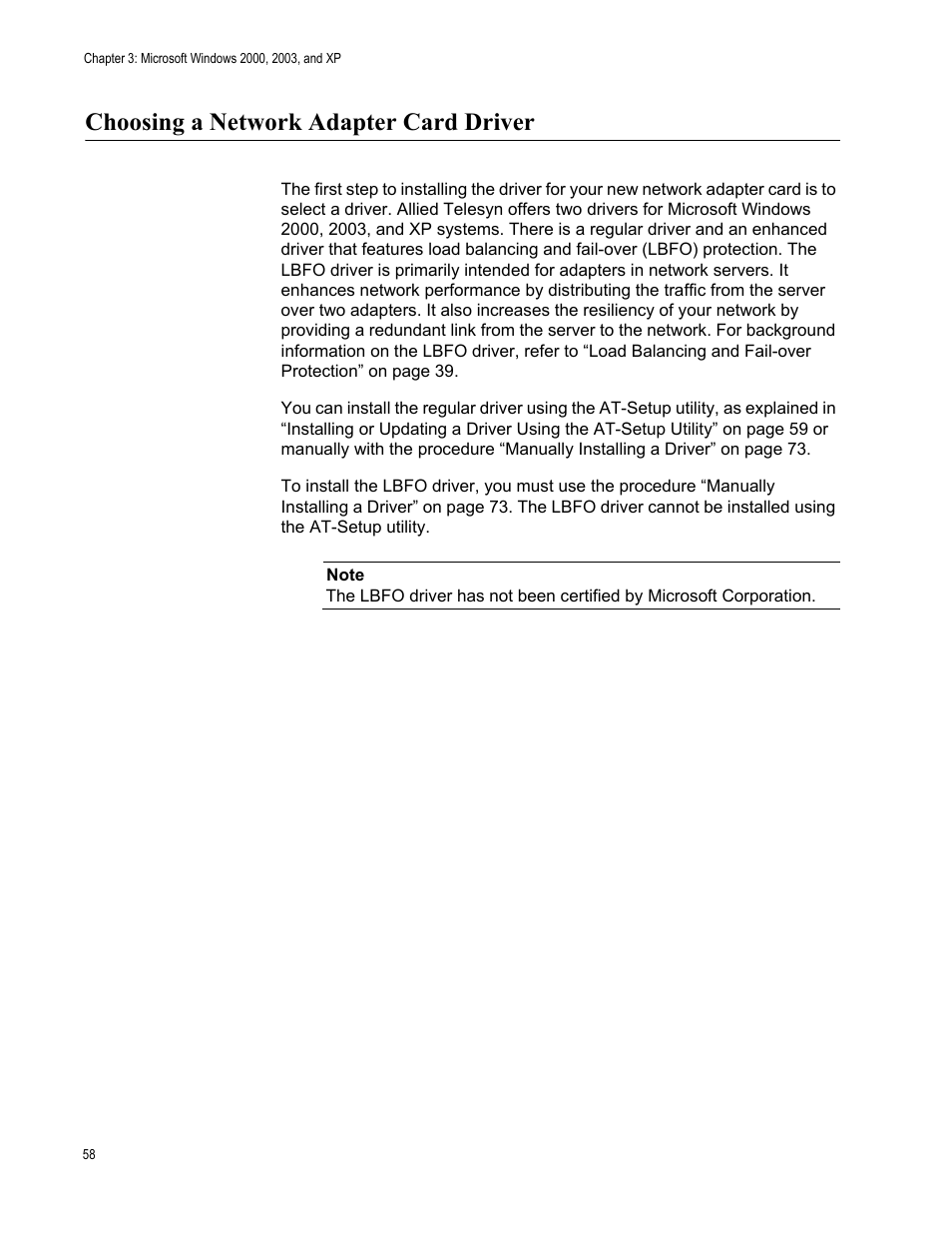 Choosing a network adapter card driver | Allied Telesis AT-2746FX User Manual | Page 58 / 238