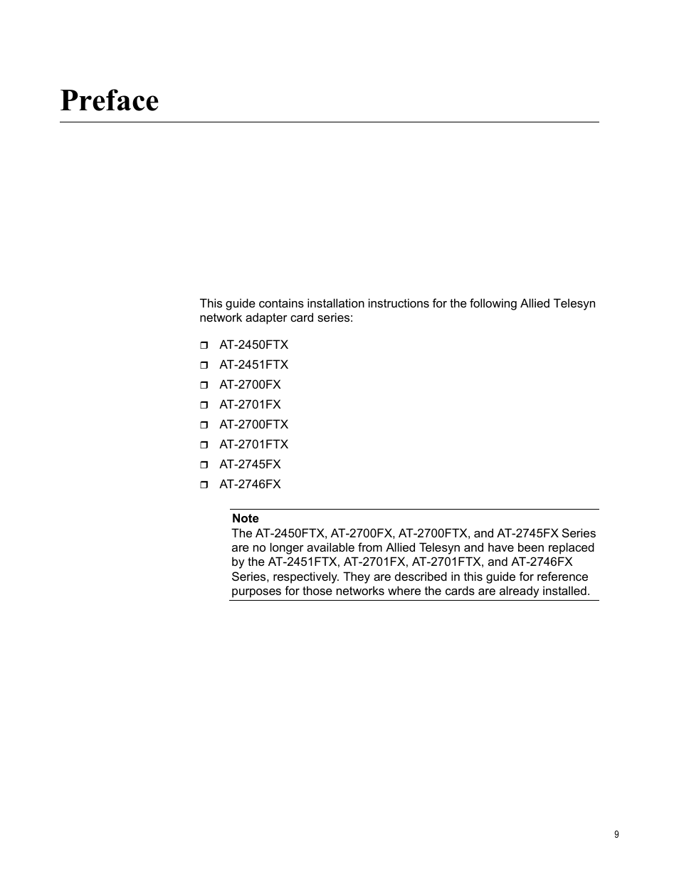 Preface | Allied Telesis AT-2746FX User Manual | Page 9 / 238