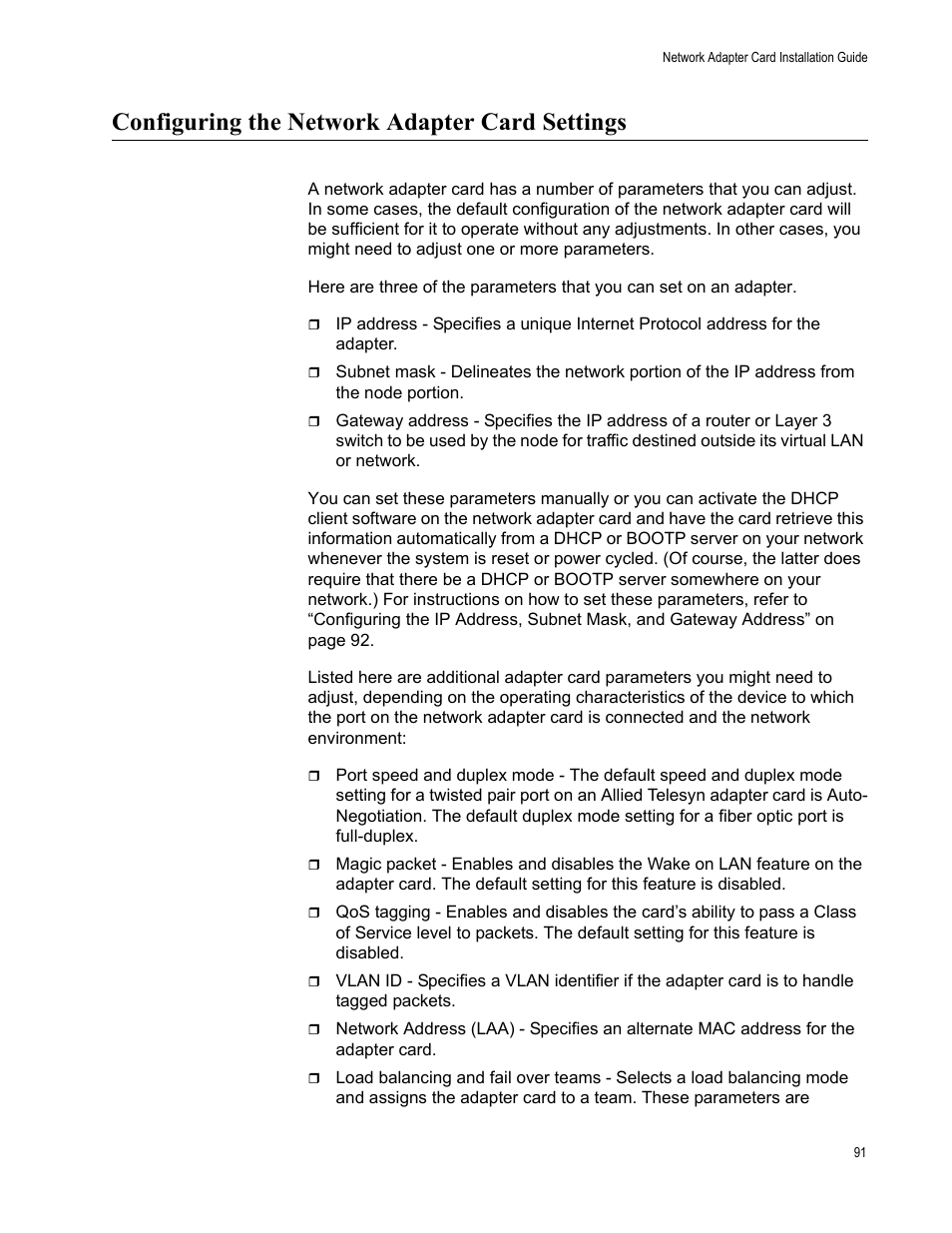 Configuring the network adapter card settings | Allied Telesis AT-2746FX User Manual | Page 91 / 238