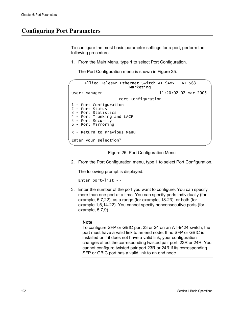 Configuring port parameters | Allied Telesis AT-S63 User Manual | Page 102 / 822