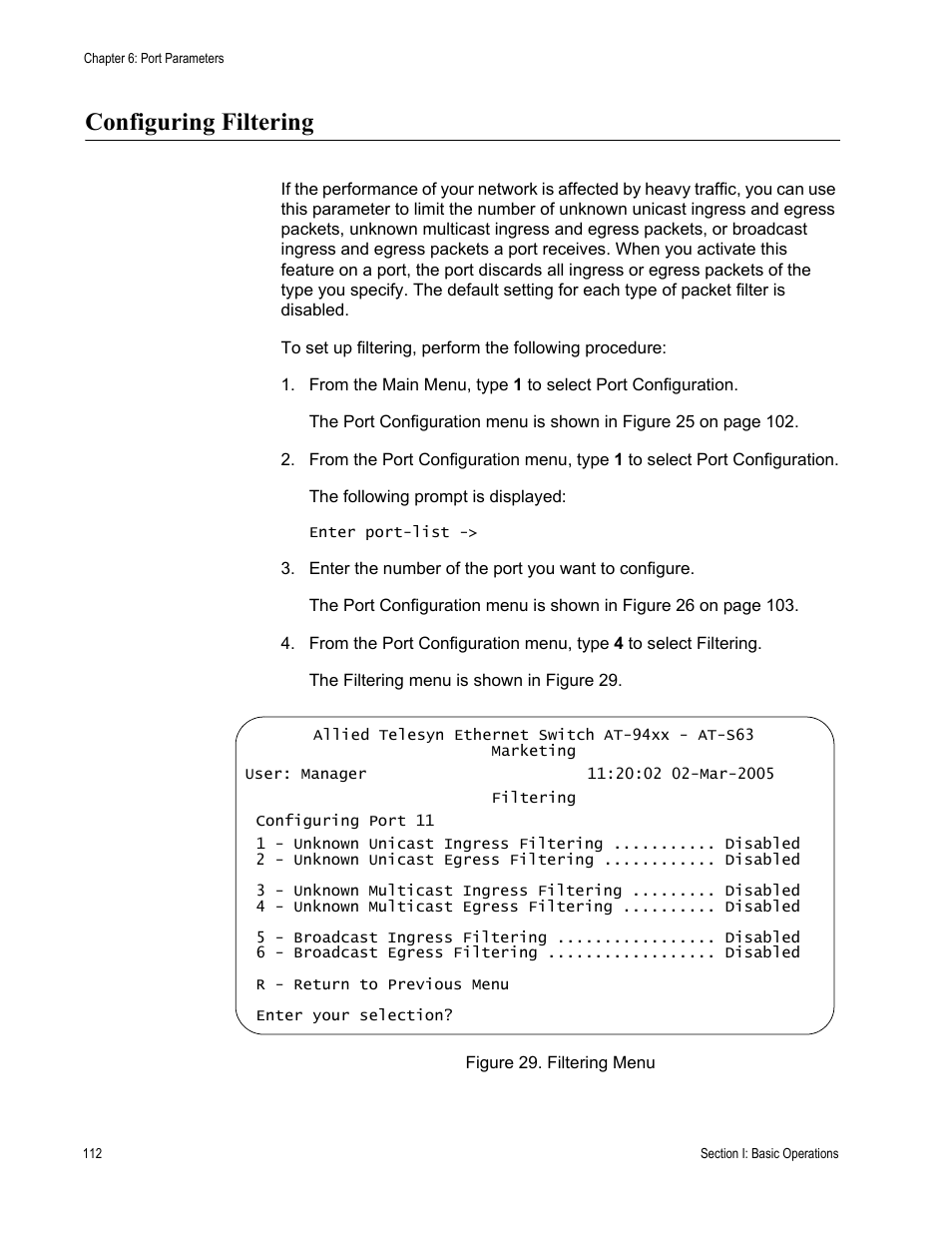 Configuring filtering | Allied Telesis AT-S63 User Manual | Page 112 / 822