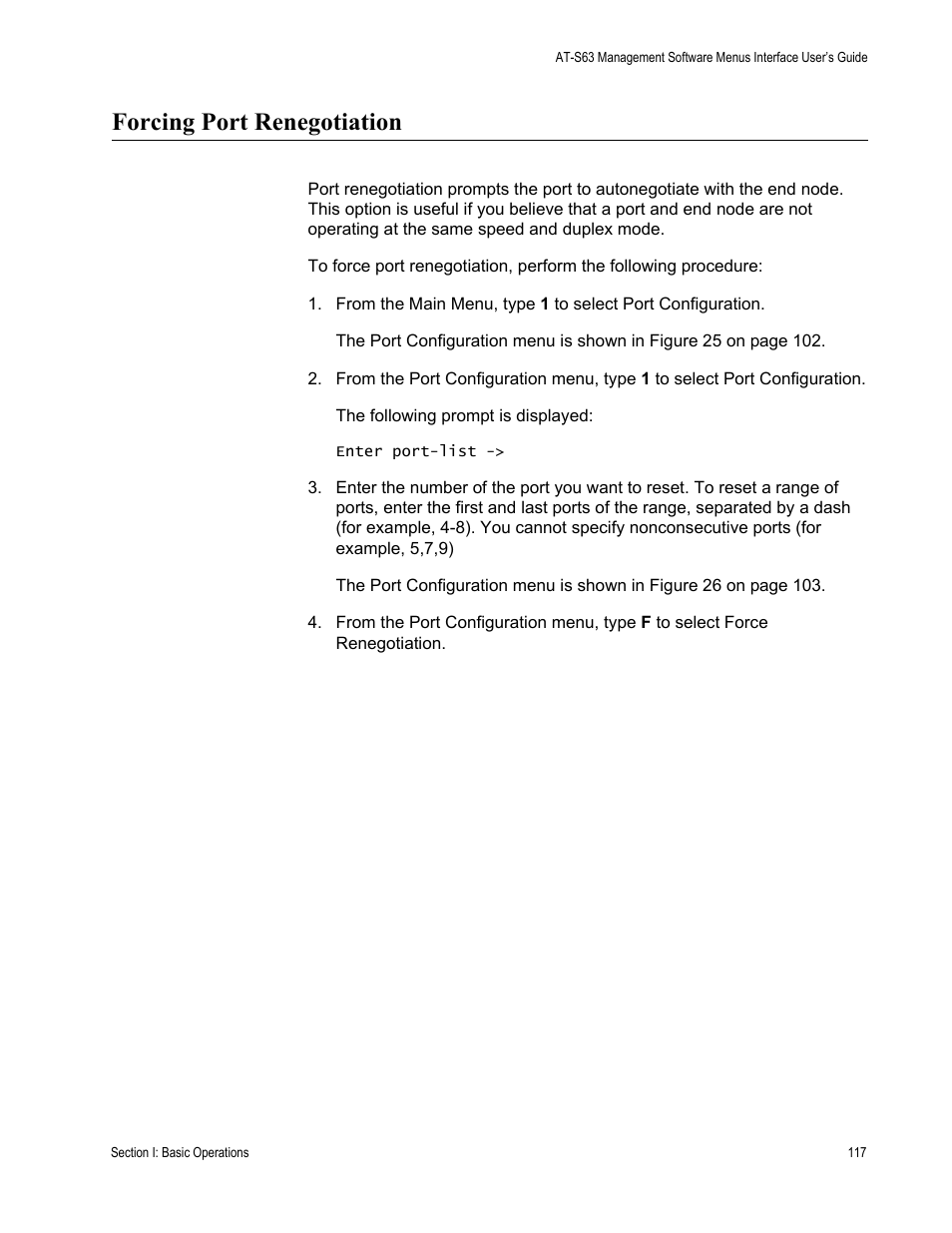 Forcing port renegotiation | Allied Telesis AT-S63 User Manual | Page 117 / 822