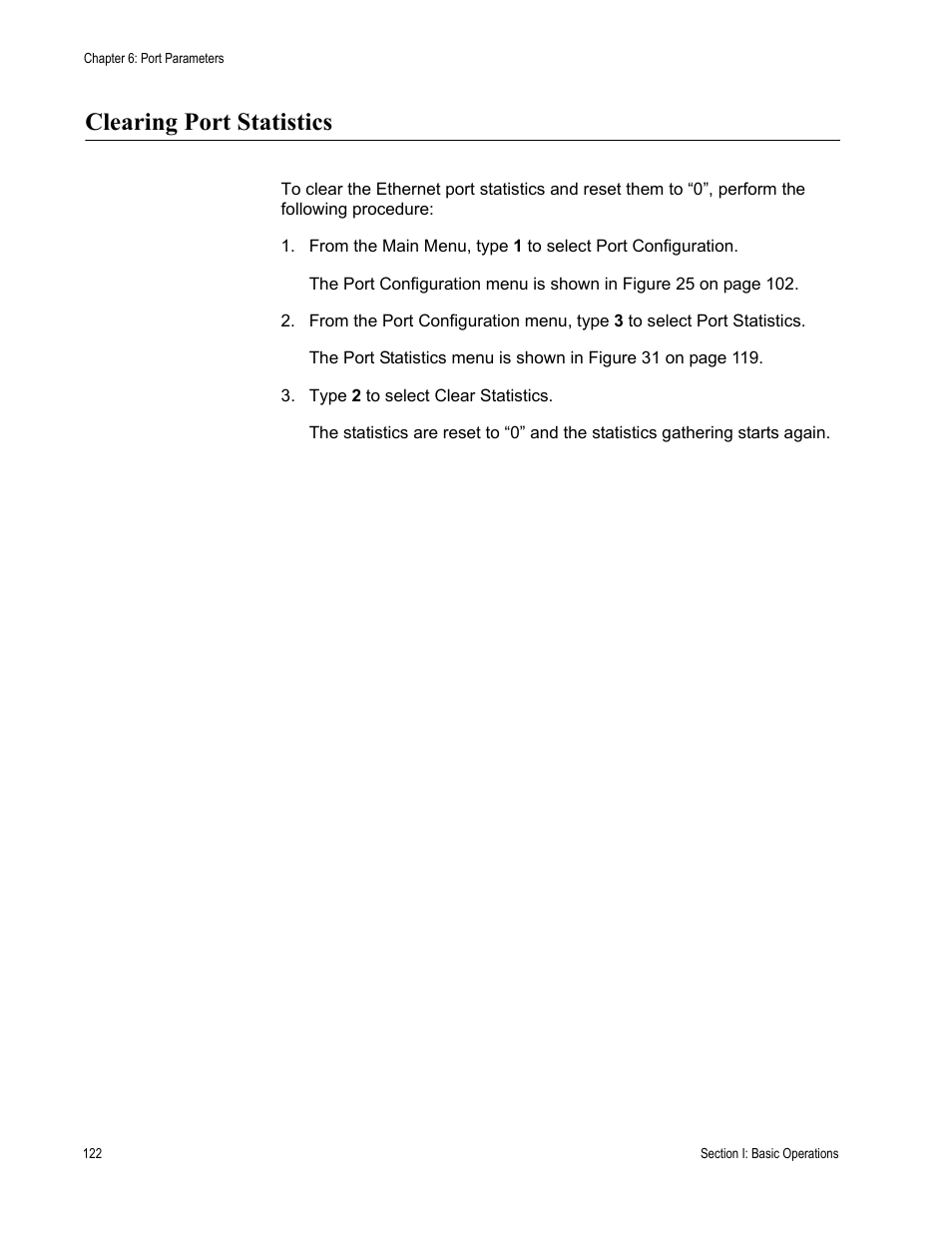 Clearing port statistics | Allied Telesis AT-S63 User Manual | Page 122 / 822