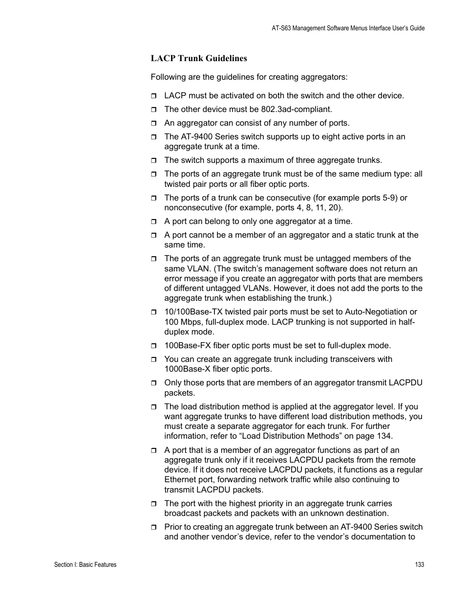 Lacp trunk guidelines | Allied Telesis AT-S63 User Manual | Page 133 / 822