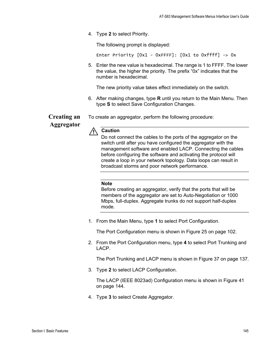 Creating an aggregator | Allied Telesis AT-S63 User Manual | Page 145 / 822