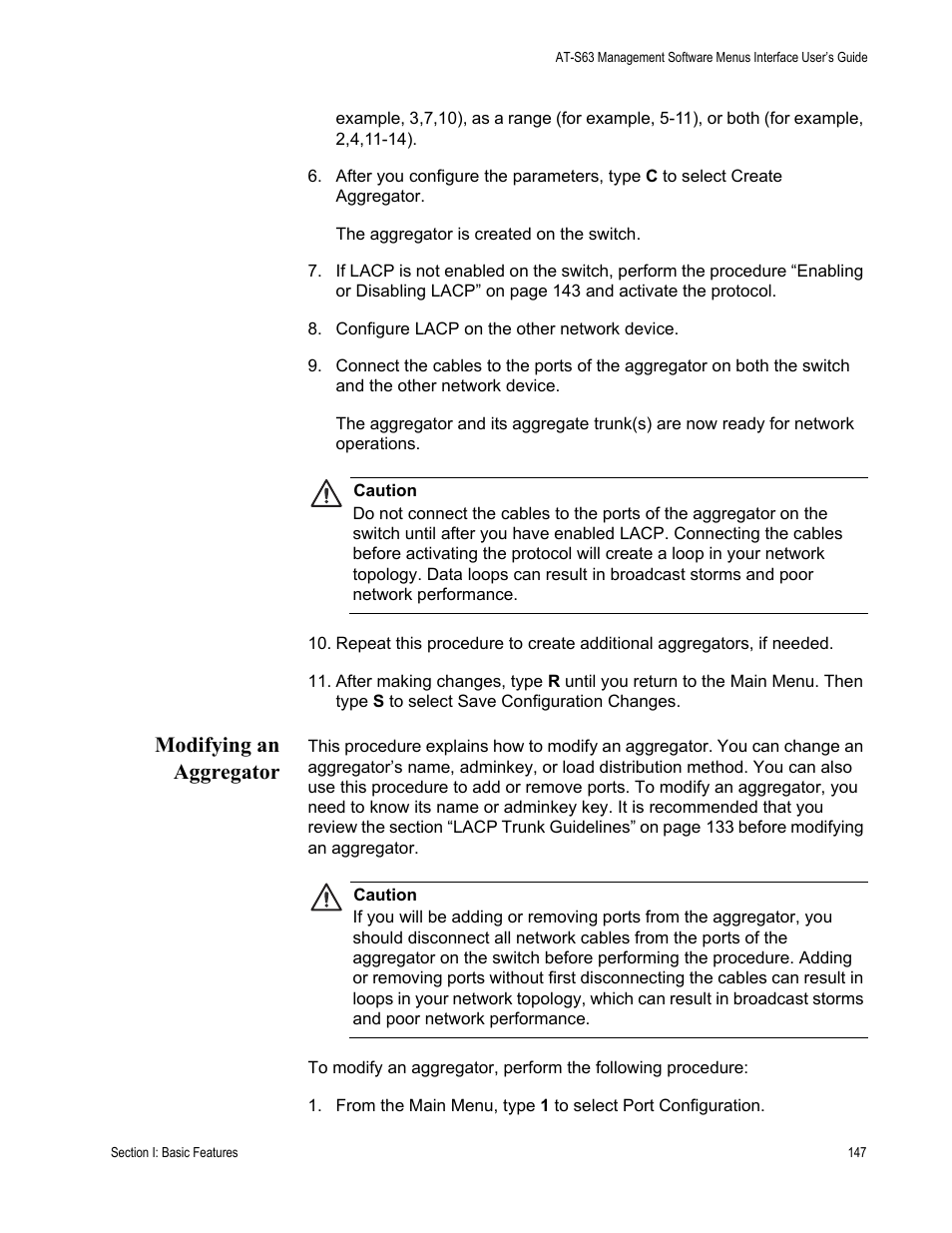 Modifying an aggregator | Allied Telesis AT-S63 User Manual | Page 147 / 822