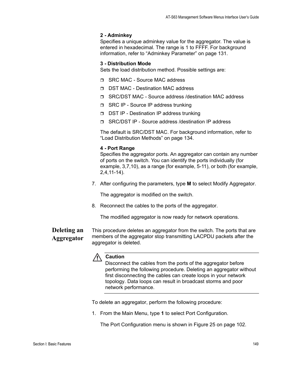 Deleting an aggregator | Allied Telesis AT-S63 User Manual | Page 149 / 822
