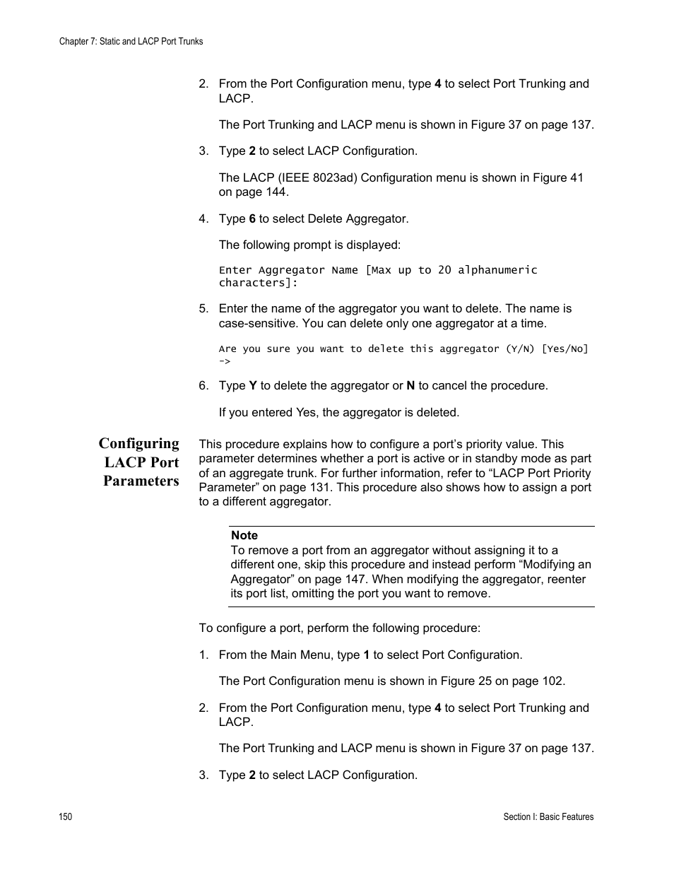 Configuring lacp port parameters | Allied Telesis AT-S63 User Manual | Page 150 / 822