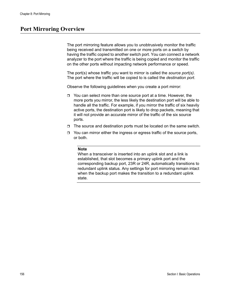 Port mirroring overview | Allied Telesis AT-S63 User Manual | Page 156 / 822