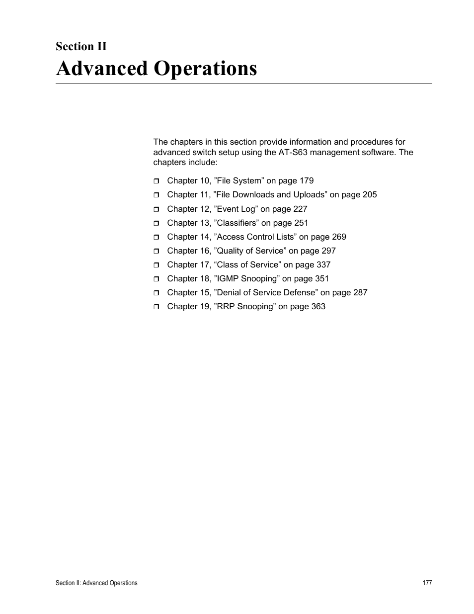 Section ii, Advanced operations, Section ii: advanced operations | Allied Telesis AT-S63 User Manual | Page 177 / 822