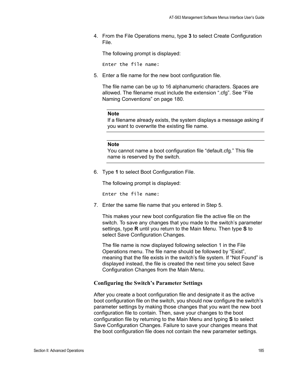 Configuring the switch’s parameter settings | Allied Telesis AT-S63 User Manual | Page 185 / 822