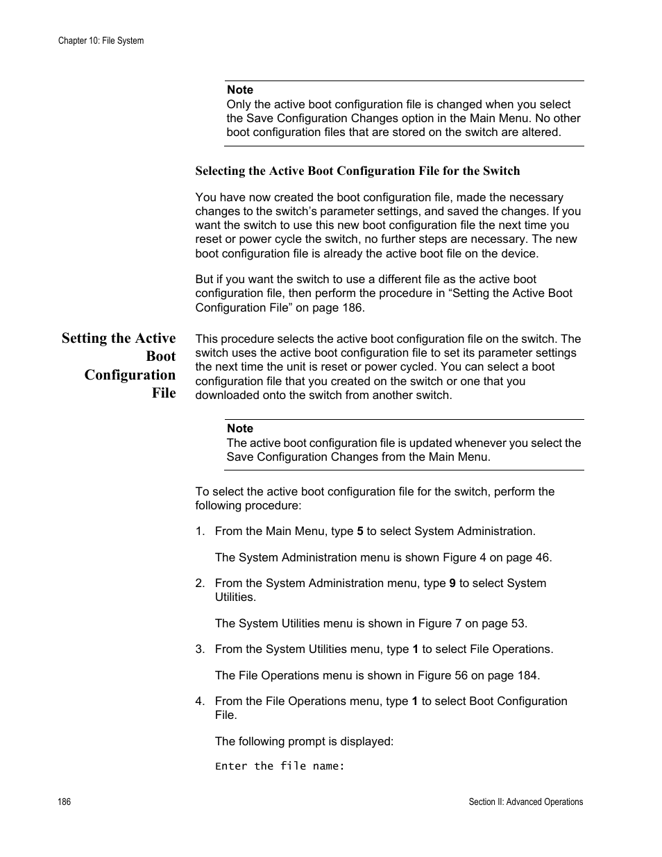 Setting the active boot configuration file | Allied Telesis AT-S63 User Manual | Page 186 / 822