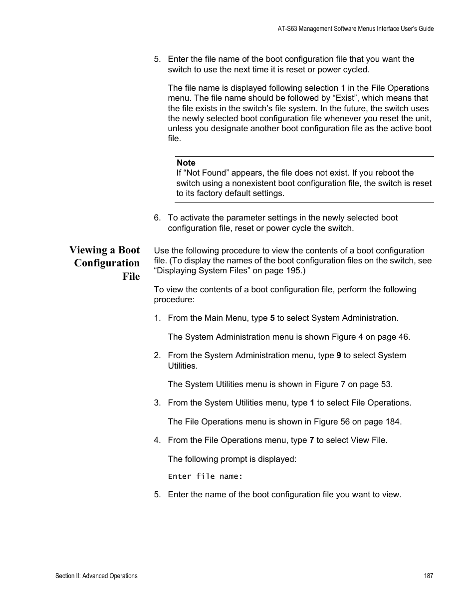 Viewing a boot configuration file | Allied Telesis AT-S63 User Manual | Page 187 / 822