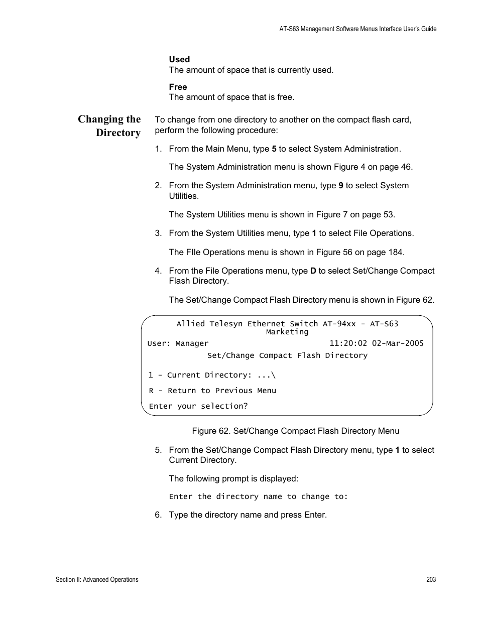 Changing the directory | Allied Telesis AT-S63 User Manual | Page 203 / 822