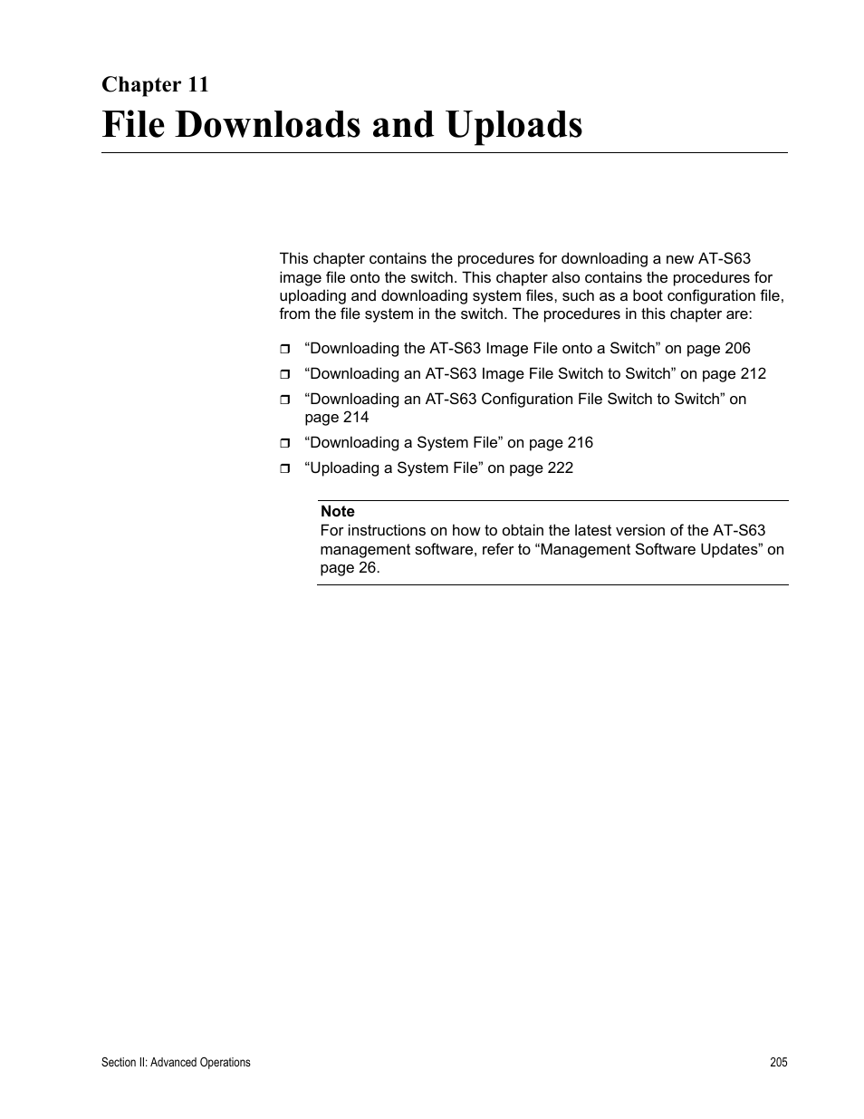 Chapter 11, File downloads and uploads | Allied Telesis AT-S63 User Manual | Page 205 / 822