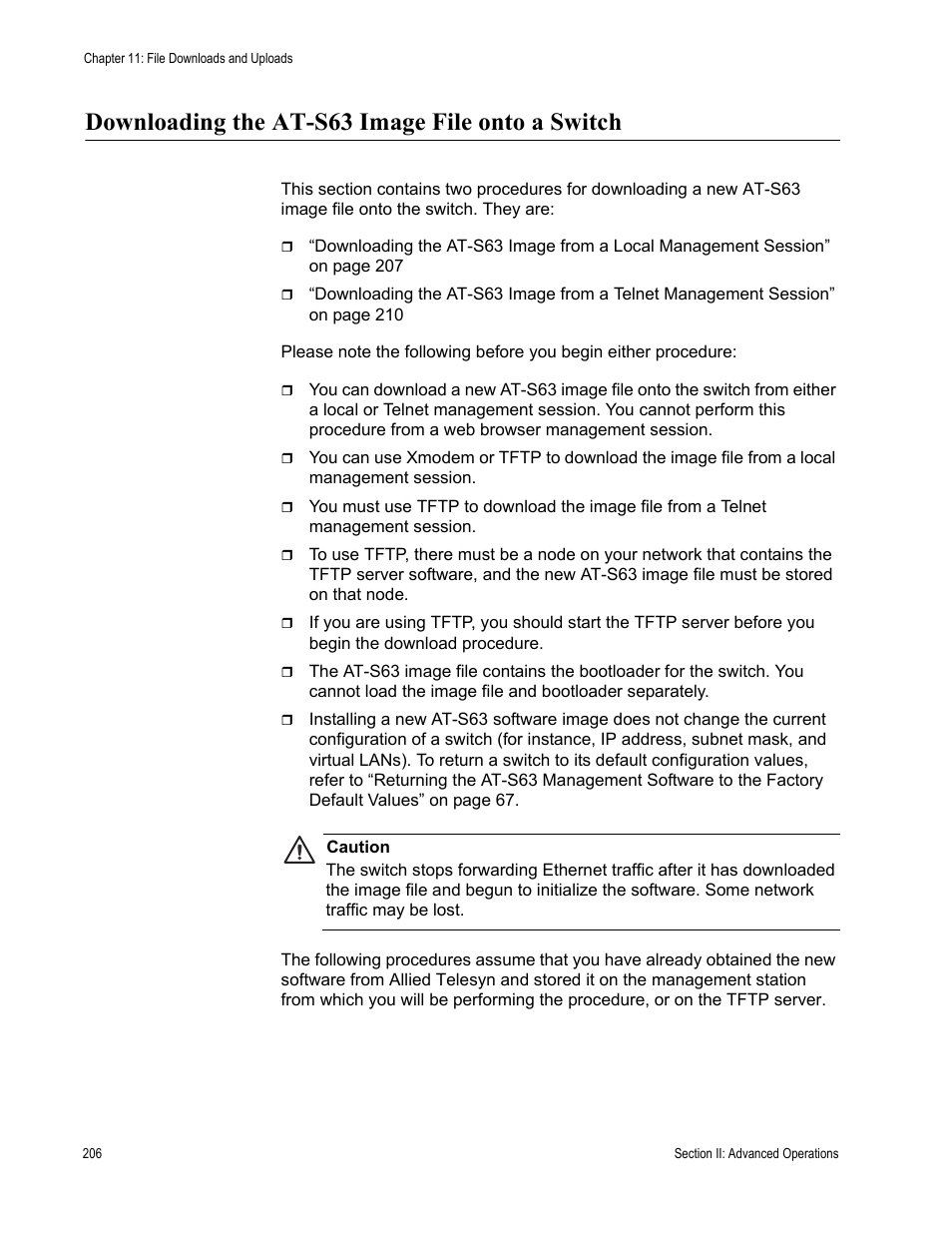 Downloading the at-s63 image file onto a switch | Allied Telesis AT-S63 User Manual | Page 206 / 822