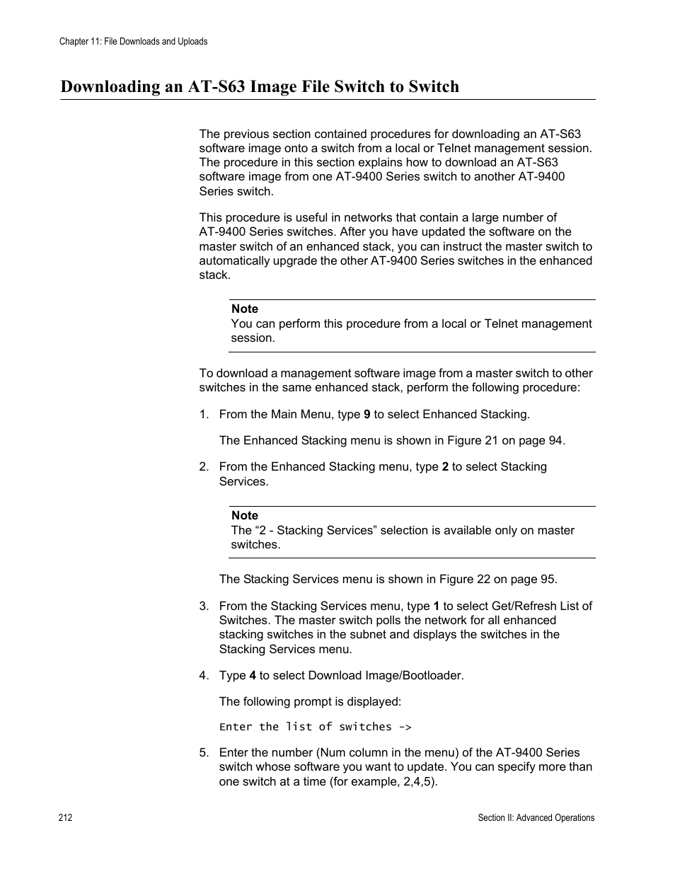 Downloading an at-s63 image file switch to switch | Allied Telesis AT-S63 User Manual | Page 212 / 822