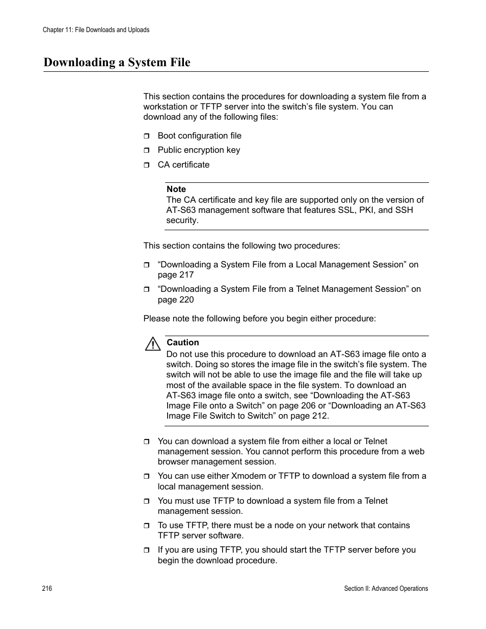 Downloading a system file | Allied Telesis AT-S63 User Manual | Page 216 / 822