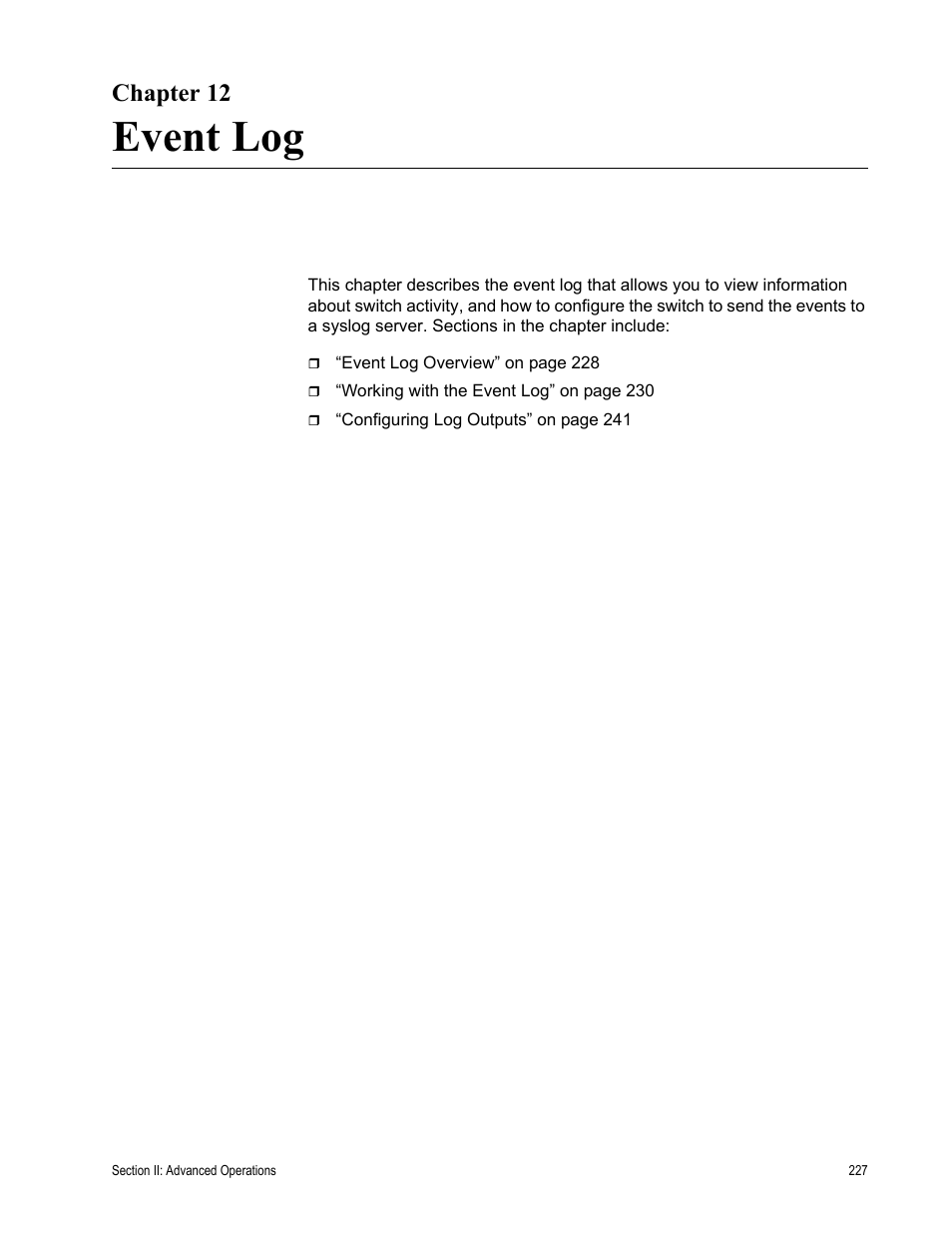 Chapter 12, Event log | Allied Telesis AT-S63 User Manual | Page 227 / 822