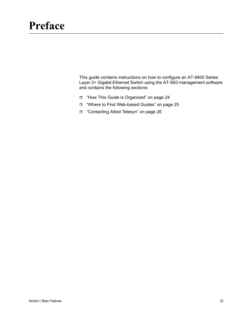 Preface | Allied Telesis AT-S63 User Manual | Page 23 / 822