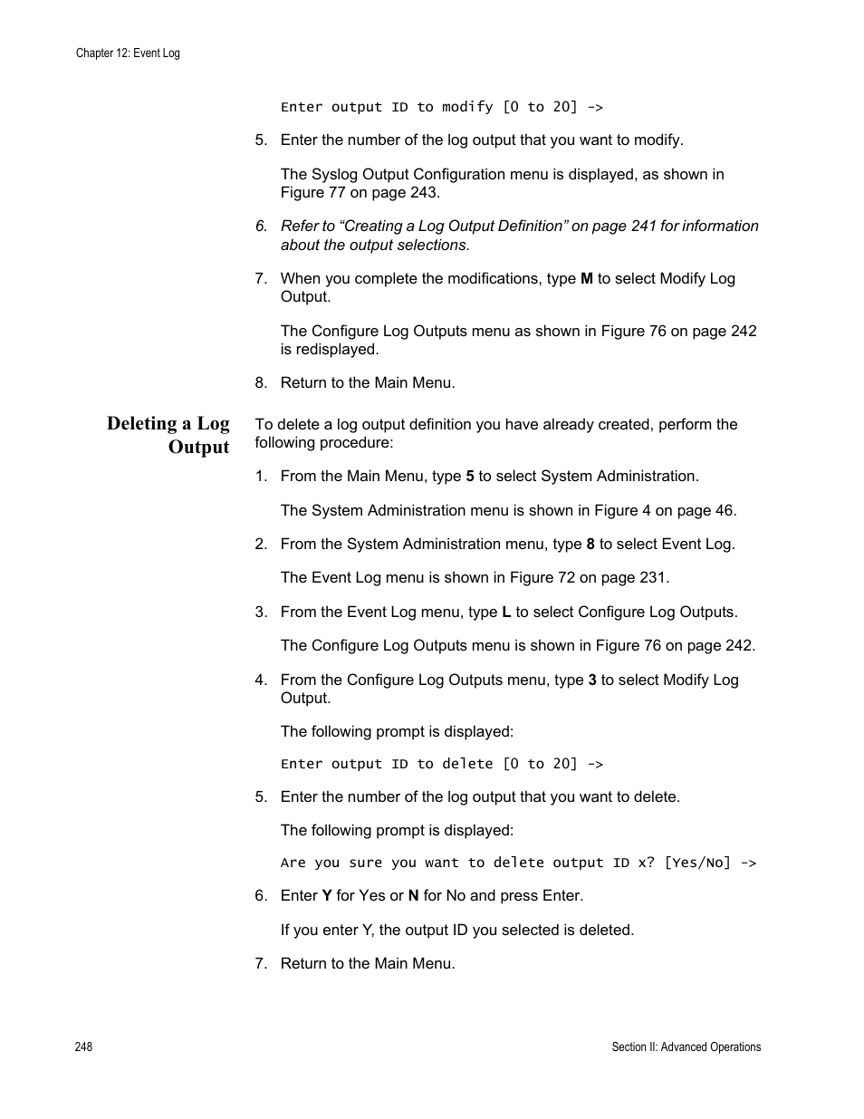 Deleting a log output | Allied Telesis AT-S63 User Manual | Page 248 / 822