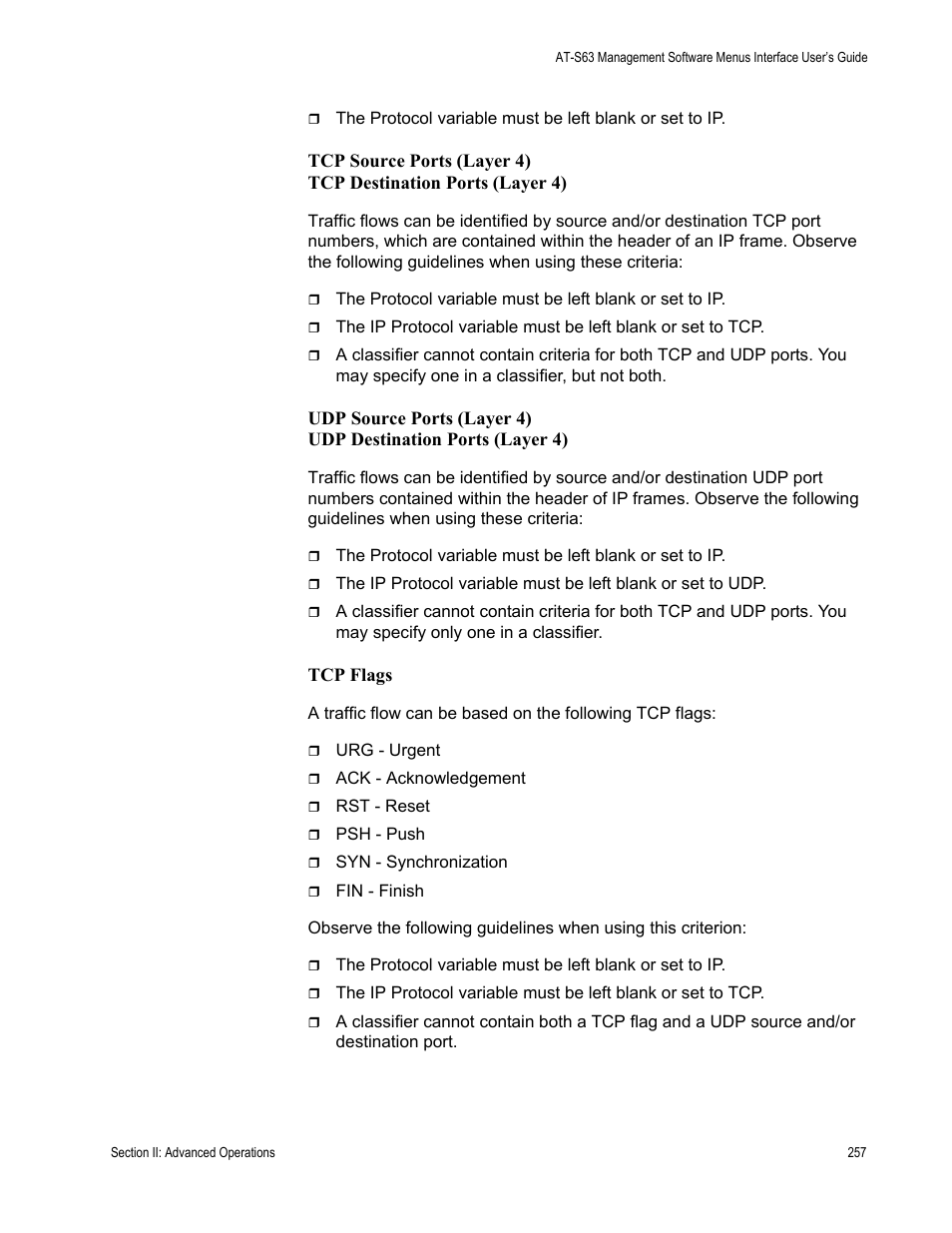 Tcp flags | Allied Telesis AT-S63 User Manual | Page 257 / 822