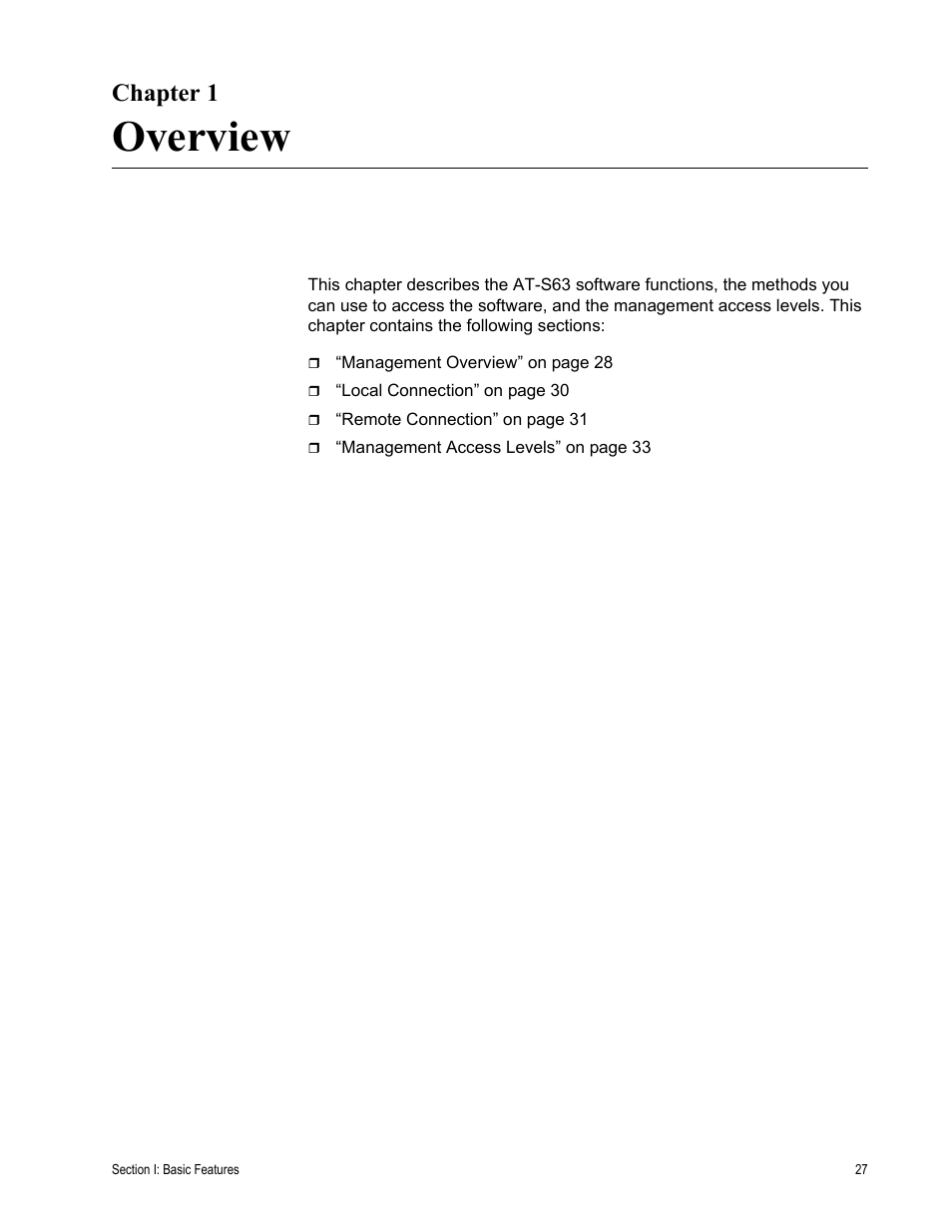 Chapter 1, Overview, R 1: overview | Allied Telesis AT-S63 User Manual | Page 27 / 822