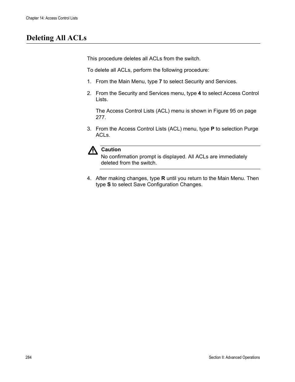 Deleting all acls | Allied Telesis AT-S63 User Manual | Page 284 / 822