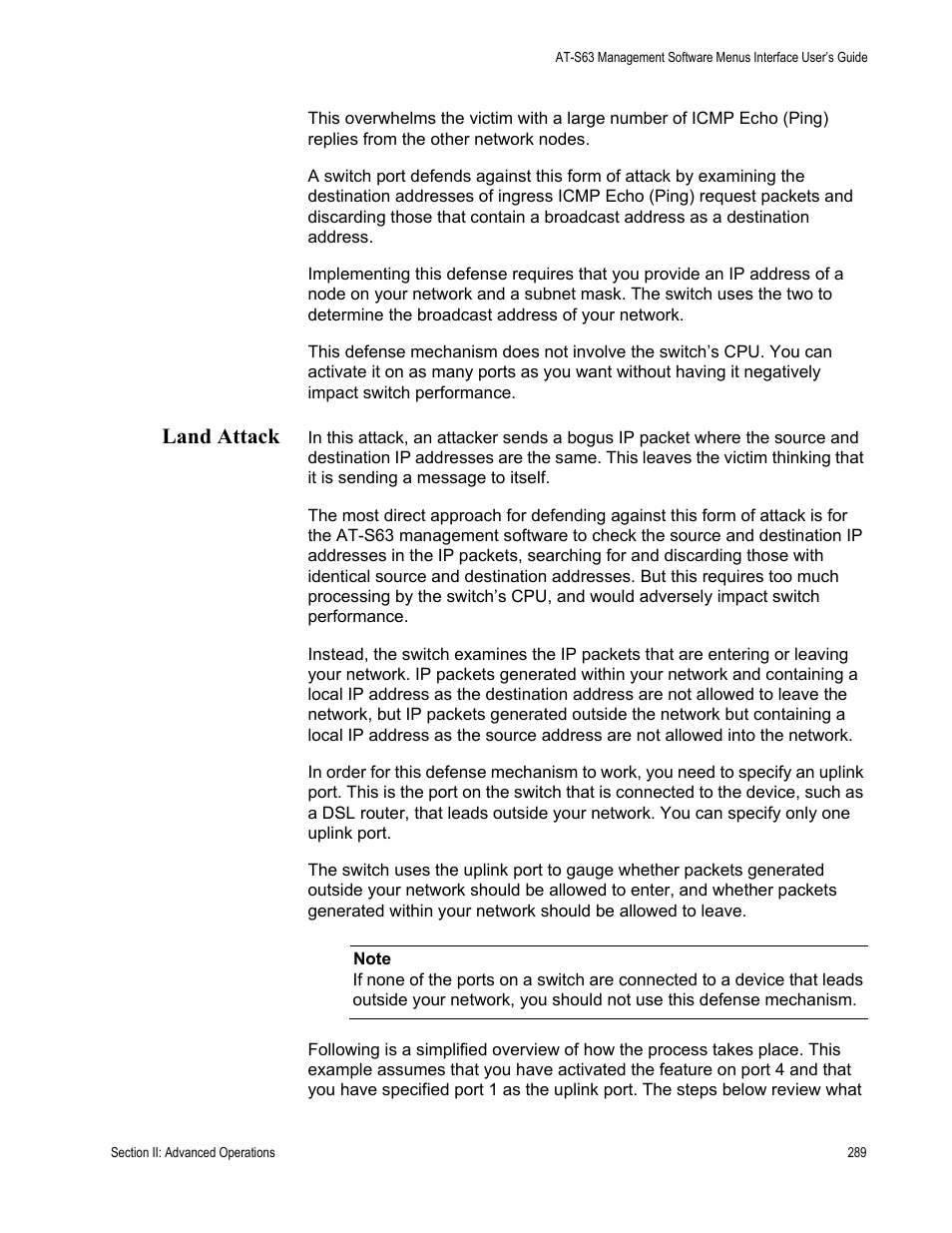 Land attack | Allied Telesis AT-S63 User Manual | Page 289 / 822